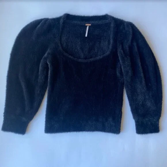 Free People Midnight Black Fuzzy Scoop Neck Sweater - Picture 6 of 8